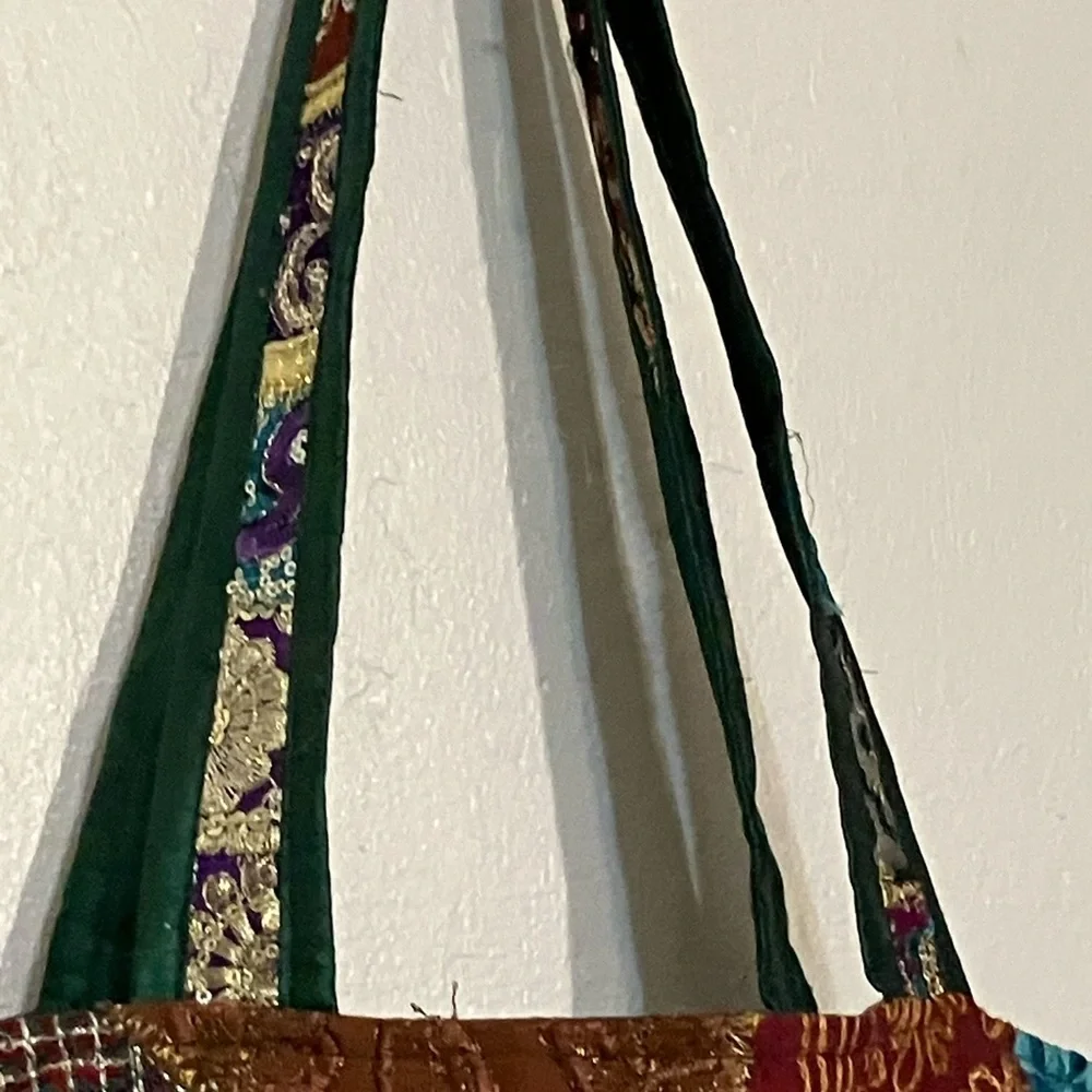Bohemian patchwork sparkly silk quilted embroidered India shoulder bag metallic